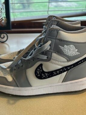 Grey and Cream High-Top Sneakers